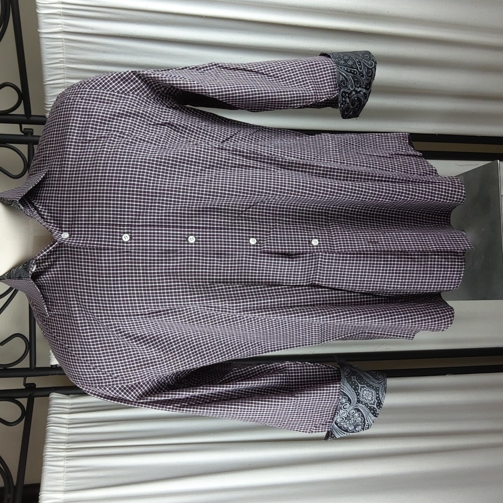 Bristol‎ & Bull Long Sleeve Button Down 100% Cotton Shirt,  Purple/White, Size L